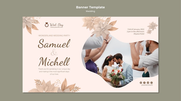 PSD grátis modelo de banner horizontal de casamento floral