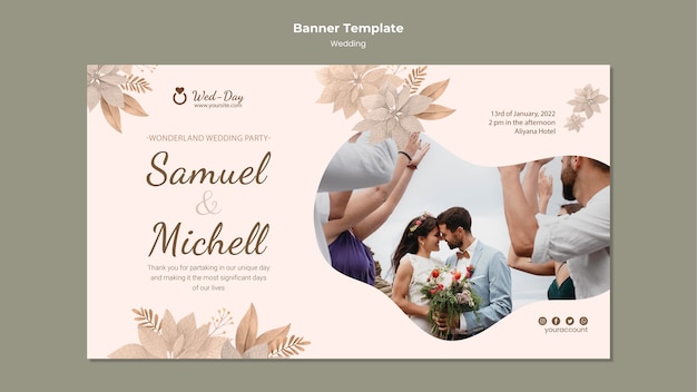 Modelo de banner horizontal de casamento floral
