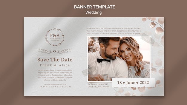 Modelo de banner horizontal de celebração de casamento