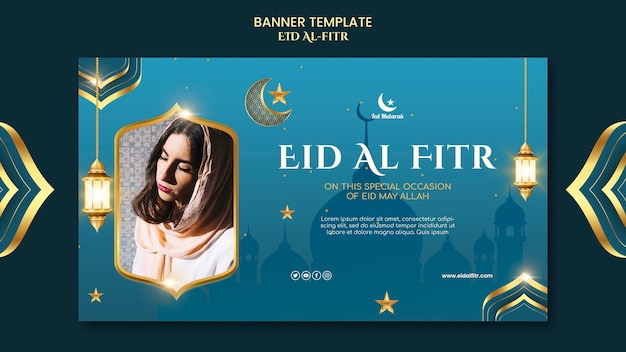 Modelo de banner horizontal de celebração de eid-al fitr