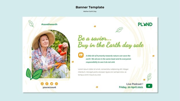 Modelo de banner horizontal de celebração do Dia da Mãe Terra