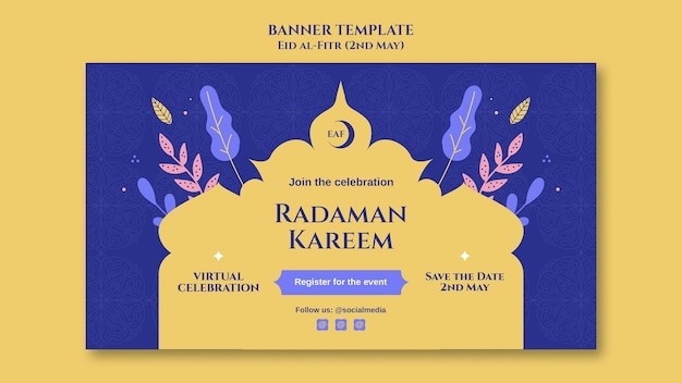 Modelo de banner horizontal de celebração do Eid al-Fitr