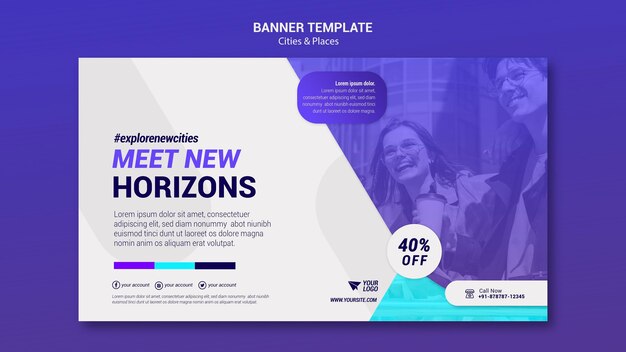 Modelo de banner horizontal de cidades e lugares