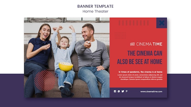 Modelo de banner horizontal de cinema em casa