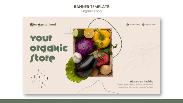PSD grátis modelo de banner horizontal de comida saudável cultivada em casa com formas orgânicas