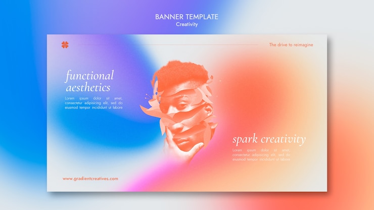 PSD grátis modelo de banner horizontal de criatividade com estilo gradiente sutil