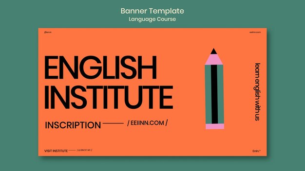 Modelo de banner horizontal de cursos de inglês em estilo retrô