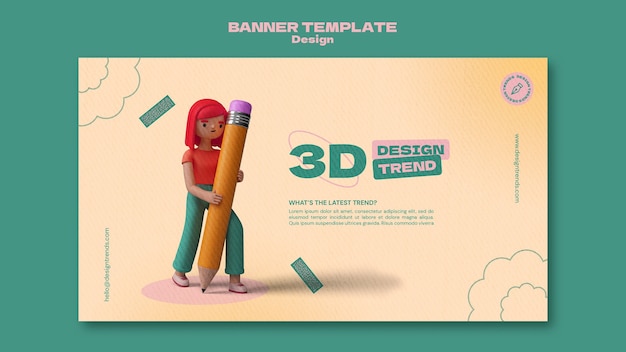 Modelo de banner horizontal de design 3d