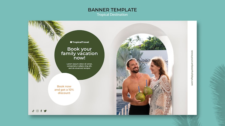 PSD grátis modelo de banner horizontal de destino de viagem tropical