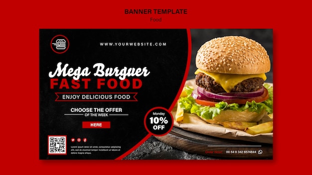 Modelo de banner horizontal de fast food