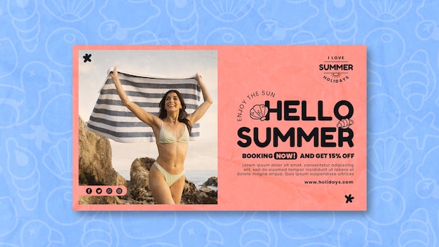 Modelo de banner horizontal de férias de verão