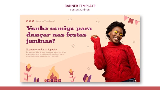 PSD grátis modelo de banner horizontal de festas juninas com emoção de pessoa