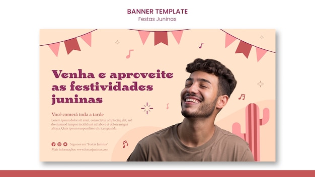 PSD grátis modelo de banner horizontal de festas juninas com emoção de pessoa