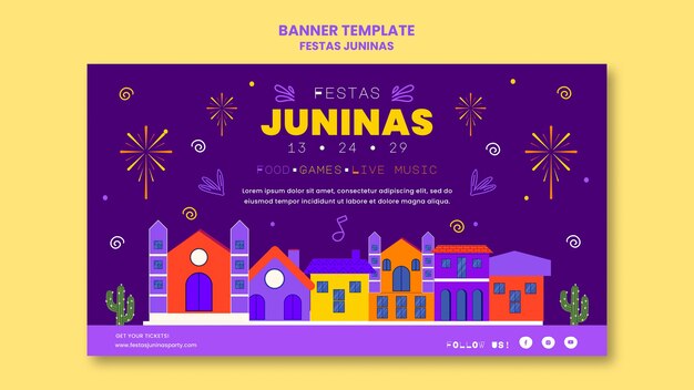 Modelo de banner horizontal de festas juninas