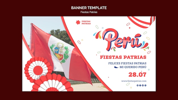 PSD grátis modelo de banner horizontal de festas patrias com roseta
