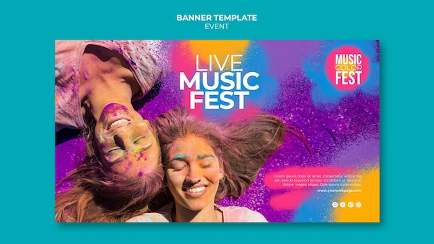 Modelo de banner horizontal de festival de música