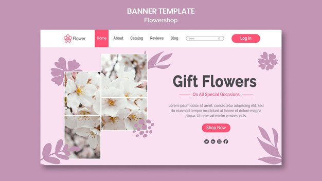 Modelo de banner horizontal de flores para presente