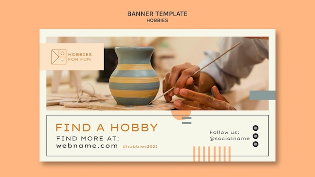 Modelo de banner horizontal de hobbies minimalistas