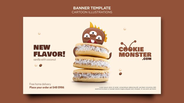 Modelo de banner horizontal de ilustrações de desenhos animados