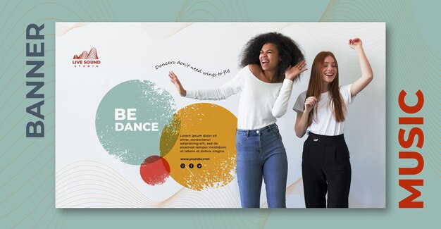 Modelo de banner horizontal de música com foto