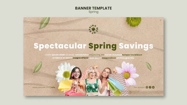 PSD grátis modelo de banner horizontal de primavera para venda com flor