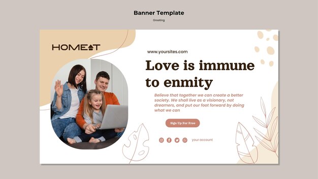 Modelo de banner horizontal de saudação