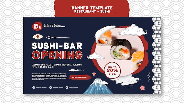 Modelo de banner horizontal de sushi