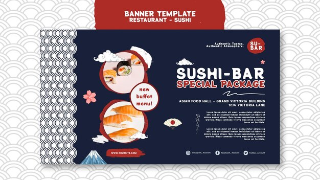 Modelo de banner horizontal de sushi