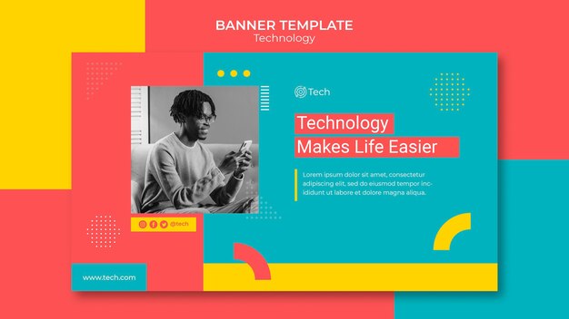 Modelo de banner horizontal de tecnologia
