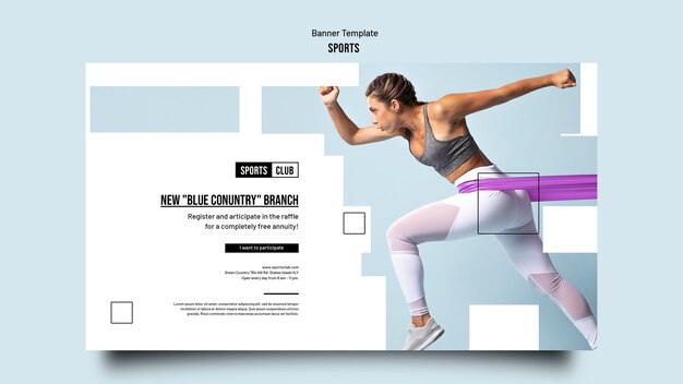 Modelo de banner horizontal de treinamento esportivo com formas geométricas recortadas