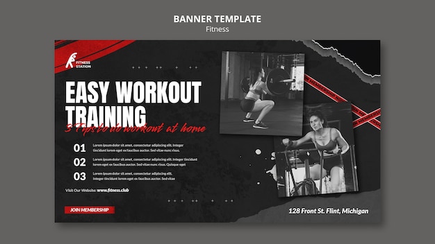 Modelo de banner horizontal de treino de fitness