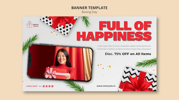 Modelo de banner horizontal de vendas de boxing day