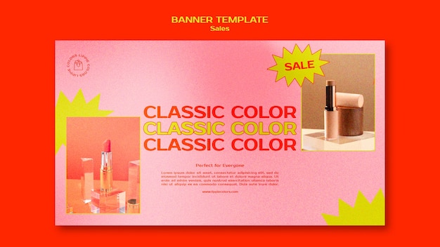 Modelo de banner horizontal de vendas de cosméticos em estilo vibrante e ousado