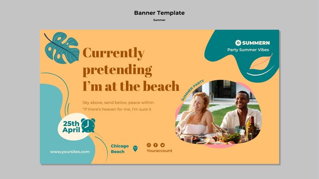 Modelo de banner horizontal de verão com folhas