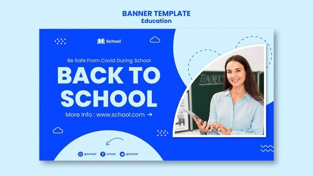Modelo de banner horizontal de volta às aulas