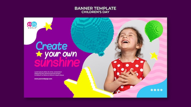 PSD grátis modelo de banner horizontal divertido e colorido para o dia das crianças