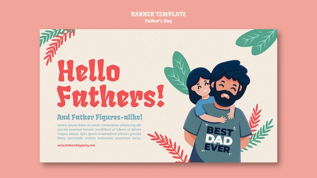 Modelo de banner horizontal do dia dos pais com desenho animado pai e filho