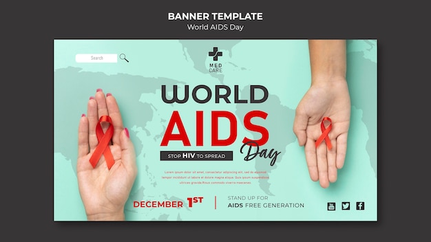 Modelo de banner horizontal do dia mundial da aids