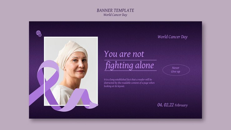 PSD grátis modelo de banner horizontal do dia mundial do câncer com detalhes roxos