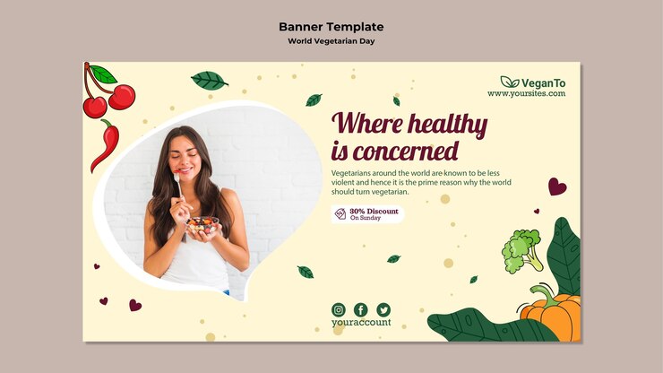 PSD grátis modelo de banner horizontal do dia vegetariano mundial