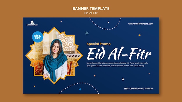 Modelo de banner horizontal eid al-fitr