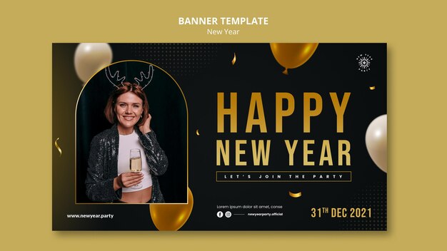 Modelo de banner horizontal festivo de véspera de ano novo