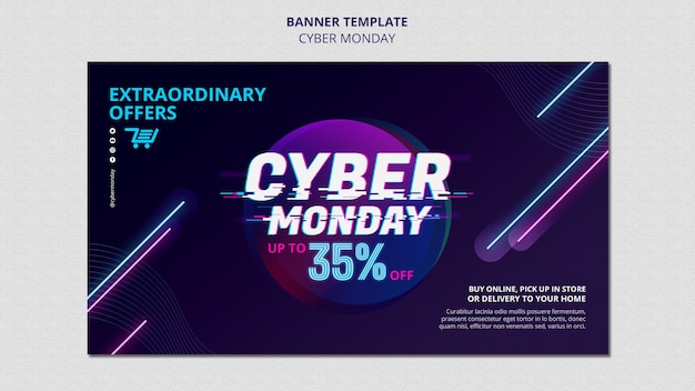 Modelo de banner horizontal futurista de segunda-feira cibernética