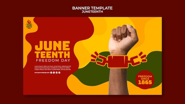 Modelo de banner horizontal Juneteenth com mão e corrente quebrada