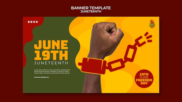Modelo de banner horizontal Juneteenth com mão e corrente quebrada