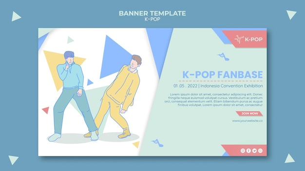 Modelo de banner horizontal k-pop ilustrado