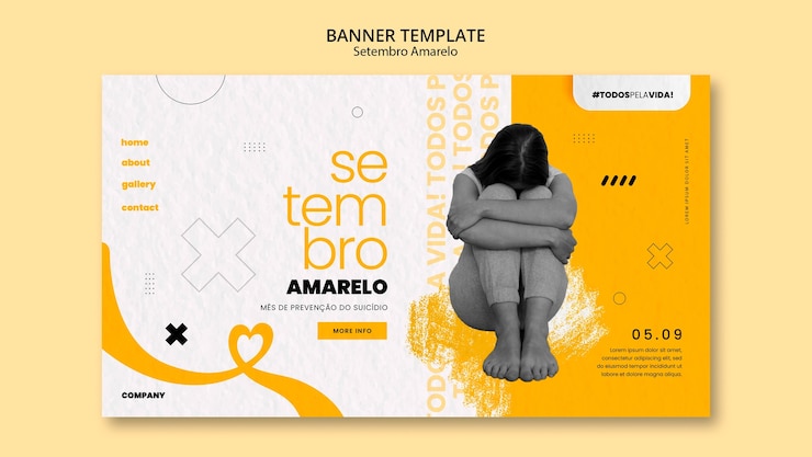 PSD grátis modelo de banner horizontal para a campanha de conscientização sobre a prevenção do suicídio no mês brasileiro