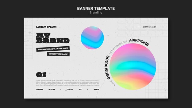 Modelo de banner horizontal para a marca da empresa com forma de círculo colorido