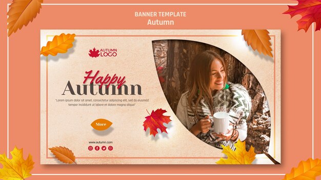 Modelo de banner horizontal para acolher a temporada de outono