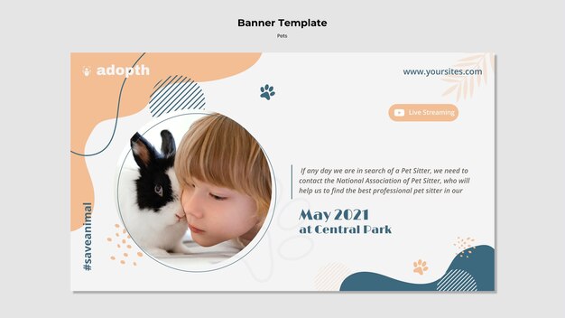 Modelo de banner horizontal para adoção de animais de estimação